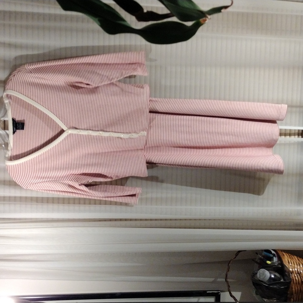 Modal International twin set. Red and white thin stripe. Size L.